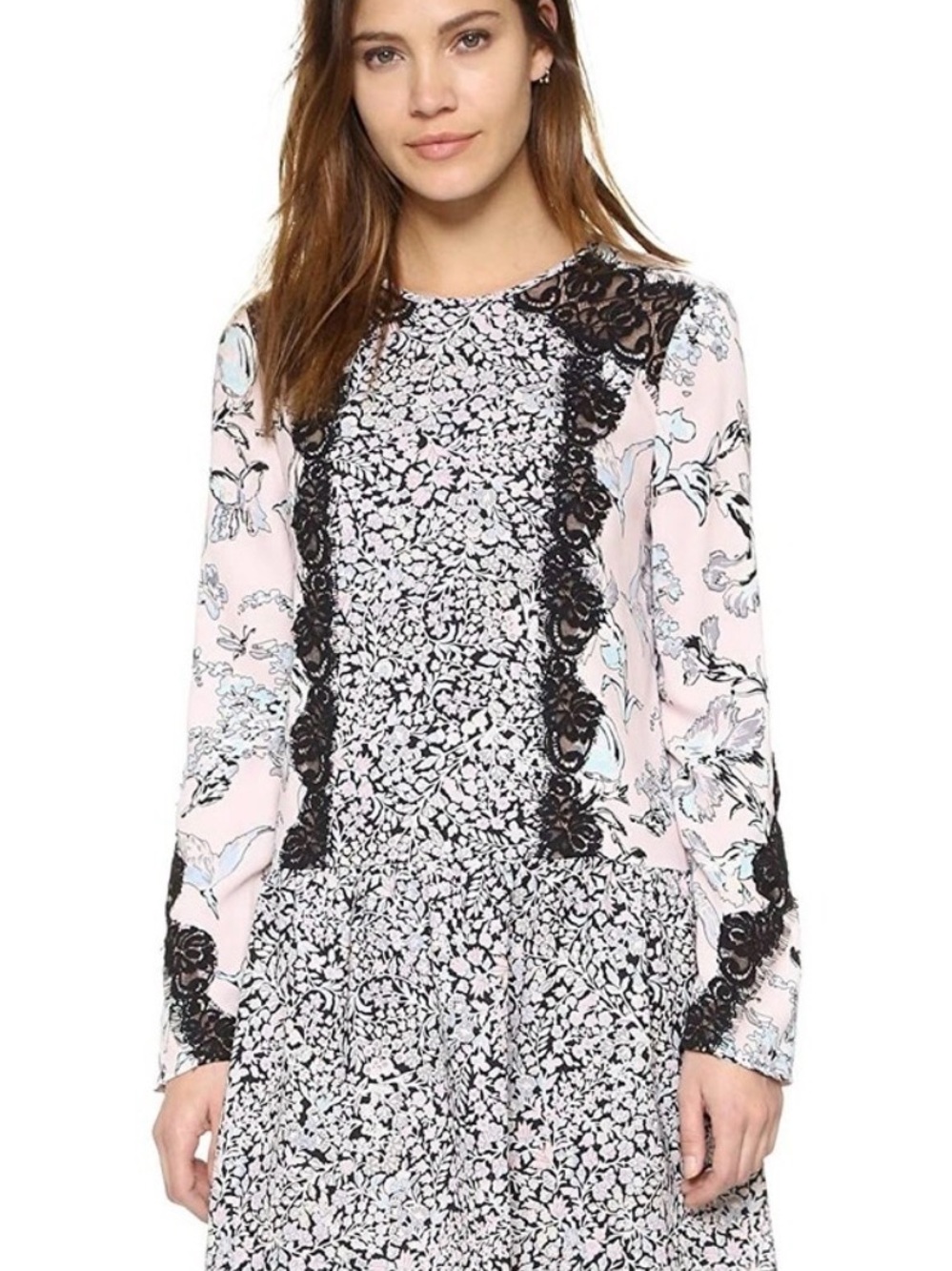 BCBGMaxAzria Pink and Black Floral Lace-Trim Dress
